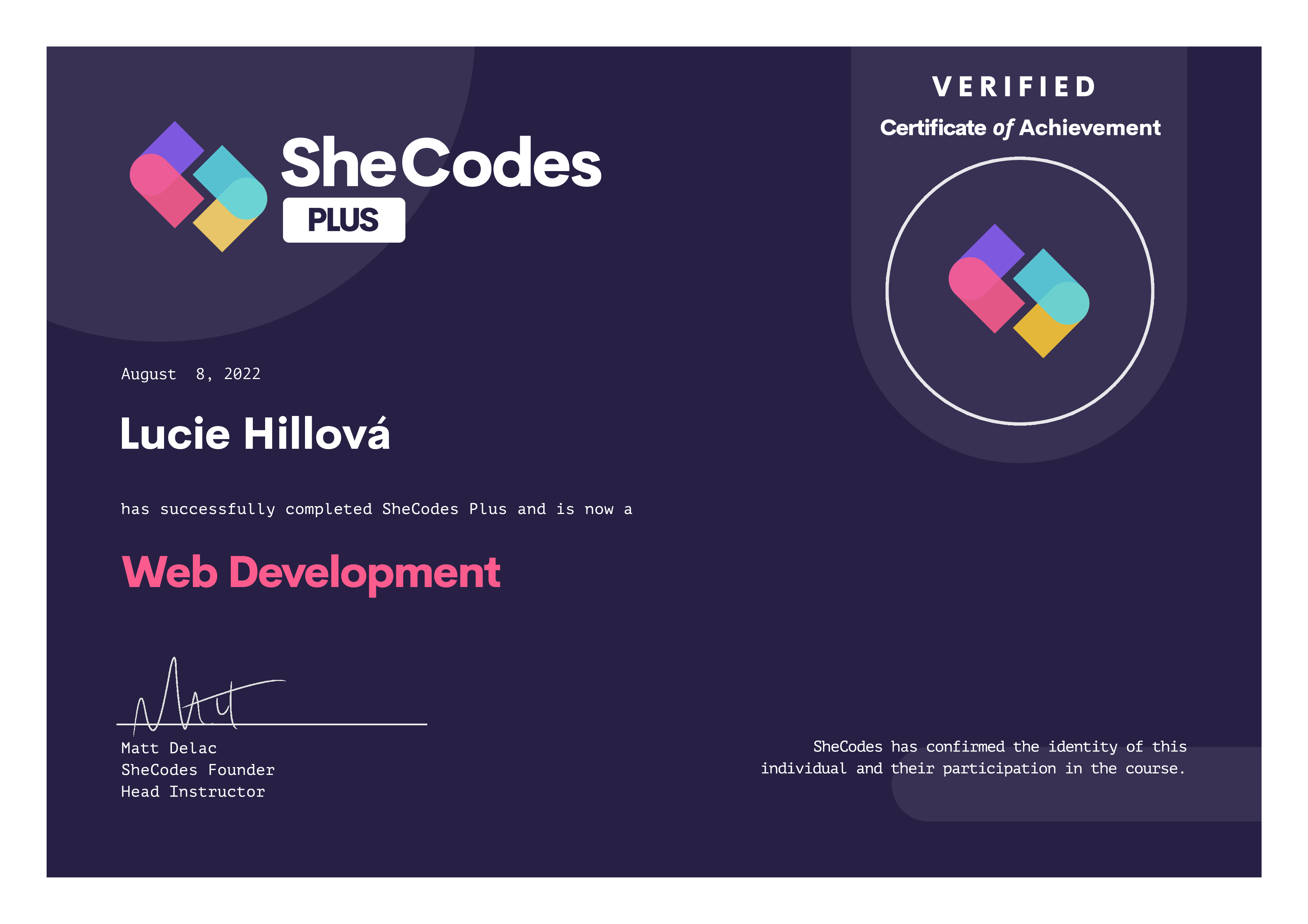 SheCodes certificate
          Introduction to Coding